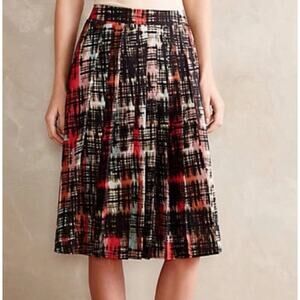 Anthropologie Fynn And Rose Size 6 Painterly Plaid Pleated Skirt Knee Length
